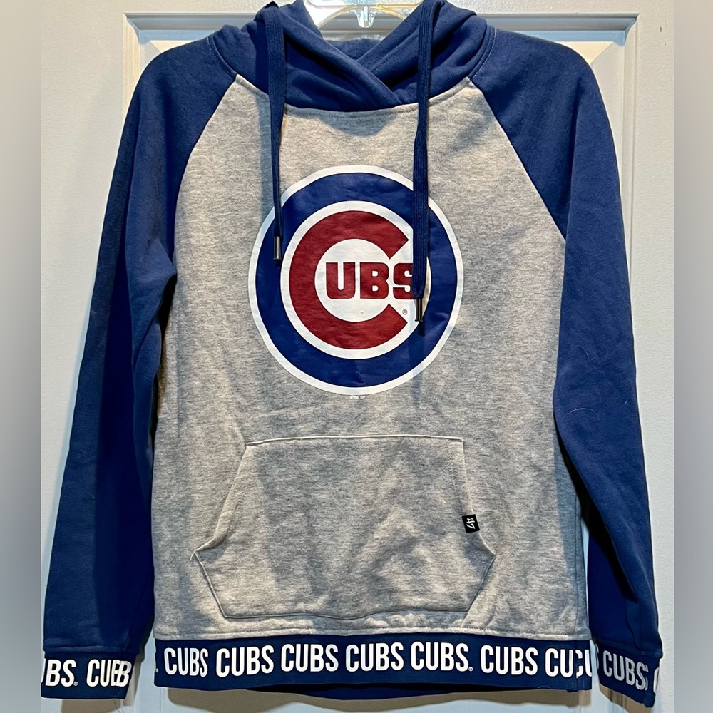 47 Womens Chicago Cubs Grey and Blue Raglan Hoodie